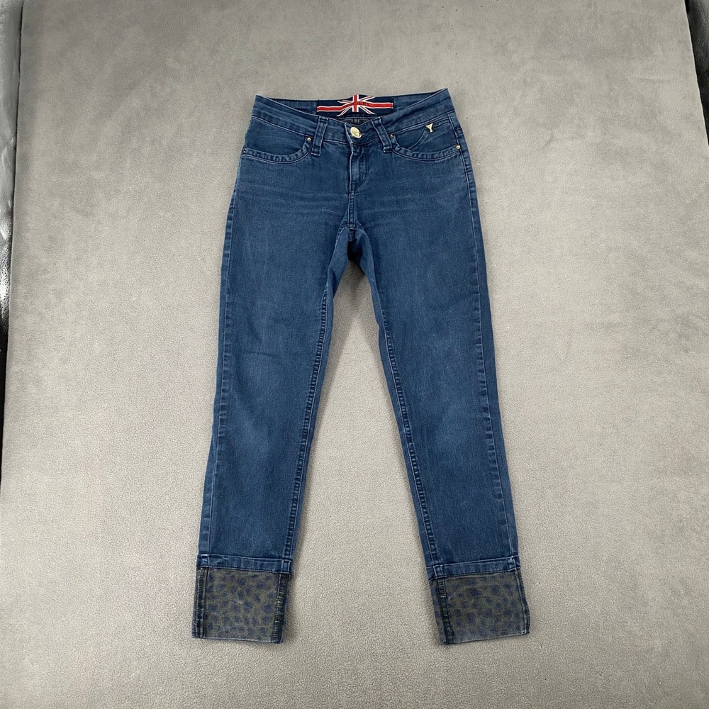 Yonders Blue Denim Jeans Leopard Print Cuff Union Jack Detail‎ Size 38